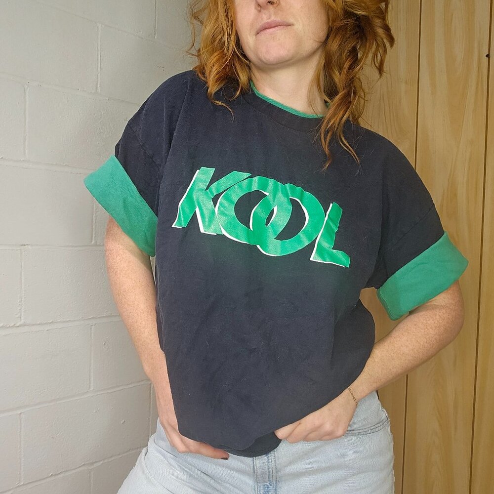 Vintage Kool Tobacco Dadcore Grunge Western Black & Green Double Sleeve Tshirt